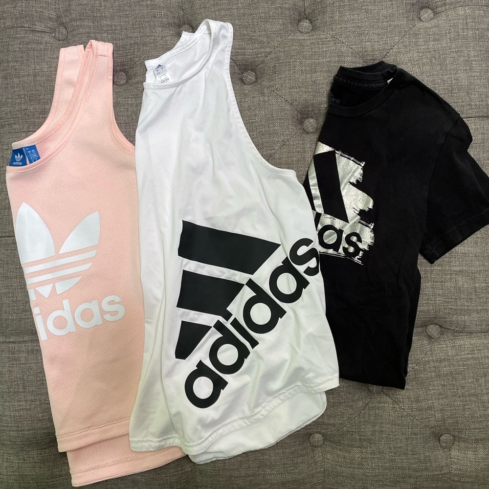 Adidas Bundle 3 Women’s Tops Tank Tee Shirt Short Sleeve Pink White Black XS